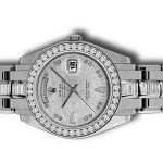 The platinum copy watch is decorated with sapphires.