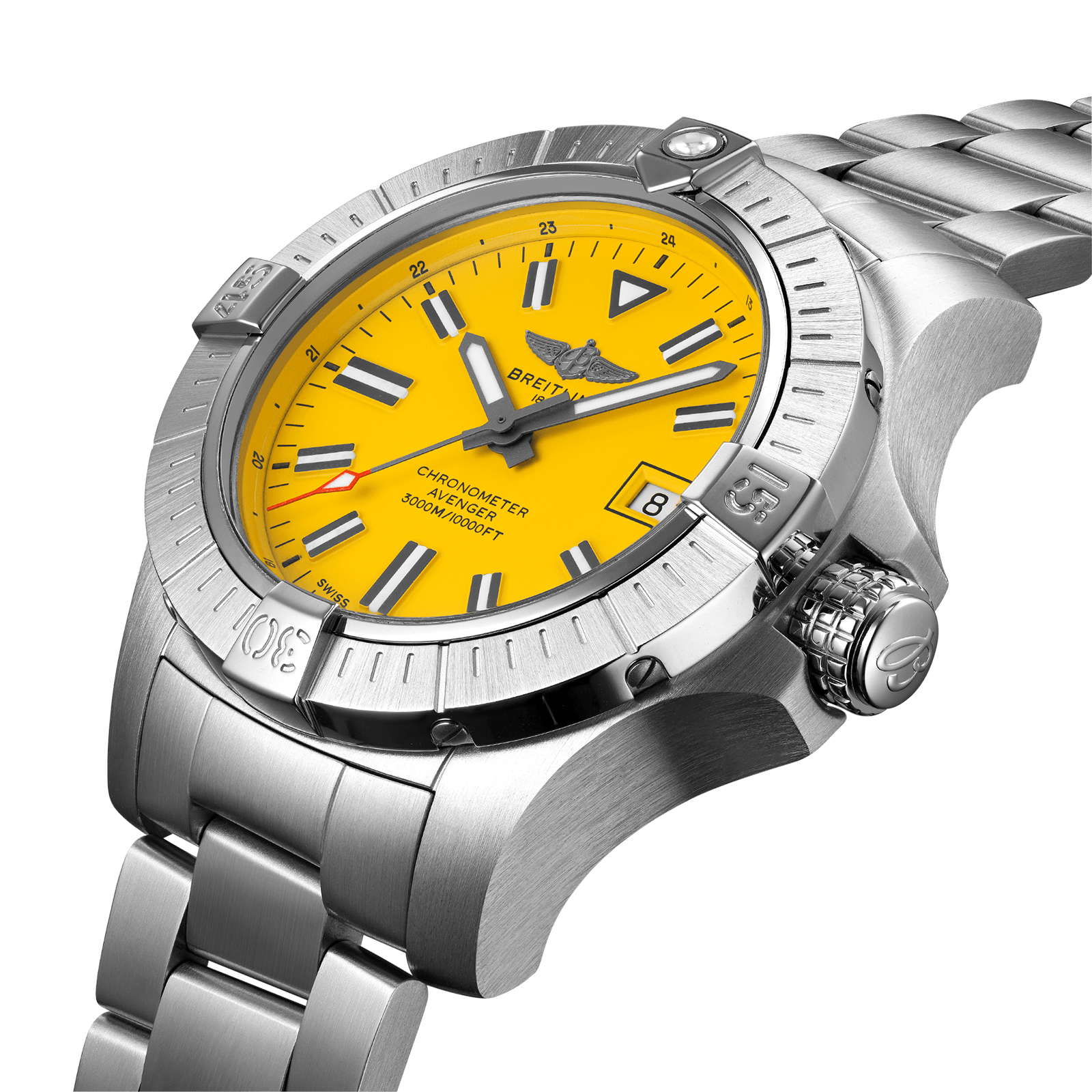 The male replica watch has yellow dial.