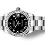 The black dial fake watch has Roman numerals.