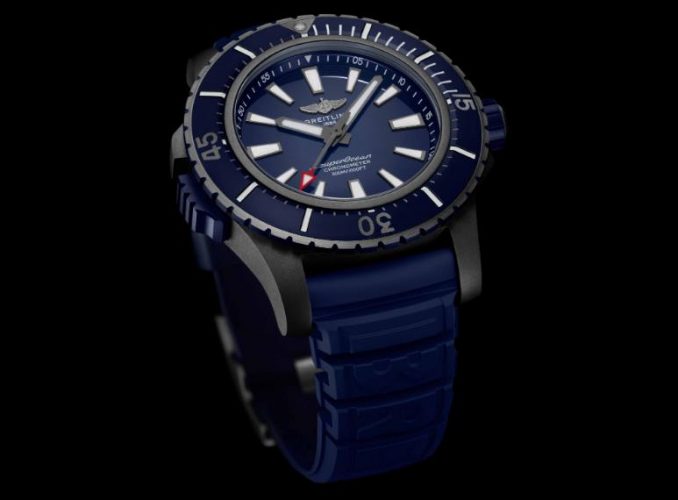 The blue strap fake watch has a blue dial.