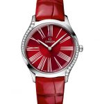 The 36mm replica watch is decorated with diamonds.